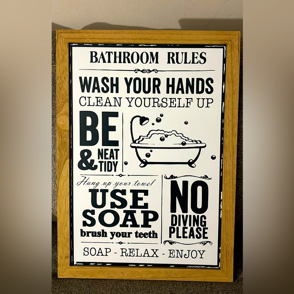 “Bathroom Rules” bath wall picture/ decor